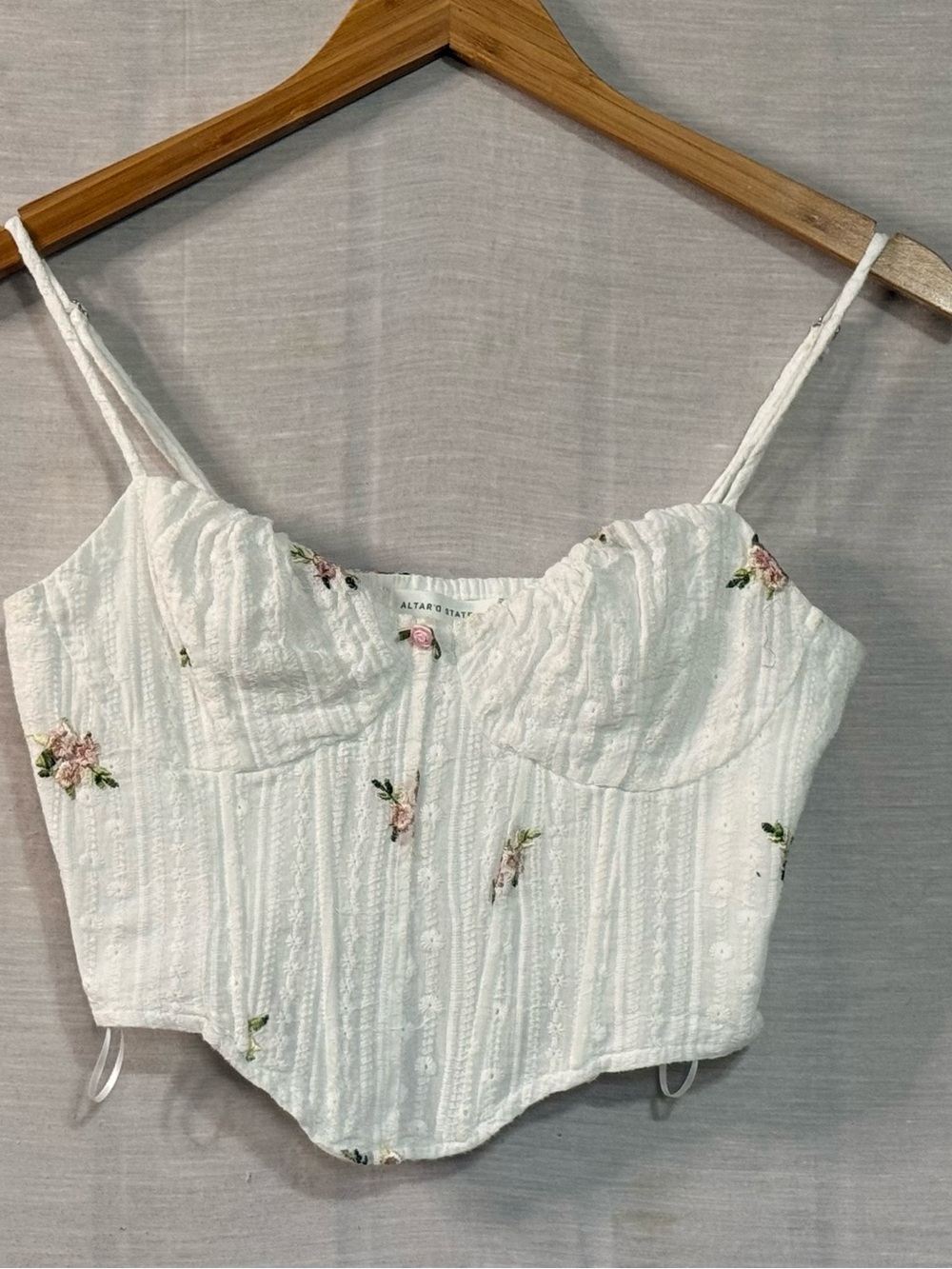 Altar'd State White Floral Bustier Crop Camisole
